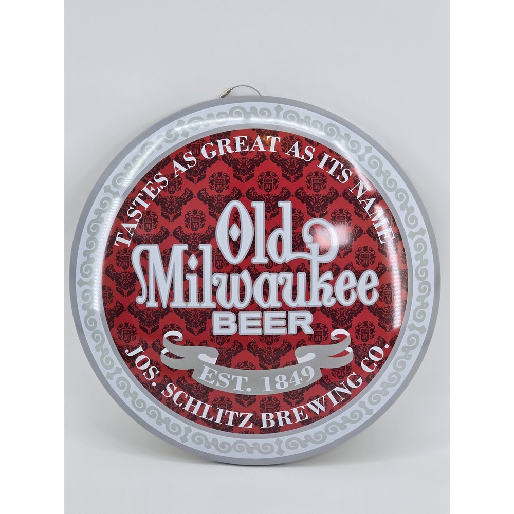 Old Milwaukee Beer Metal Sign Round Tin Tacker Jos Schlitz Brewing Co 15.75 Inch